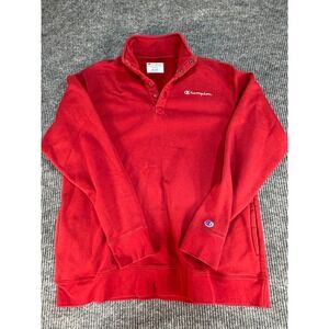 Champion Mens XL Red Quarter Snap Mock Neck Fleece Sweatshirt Pullover Pockets